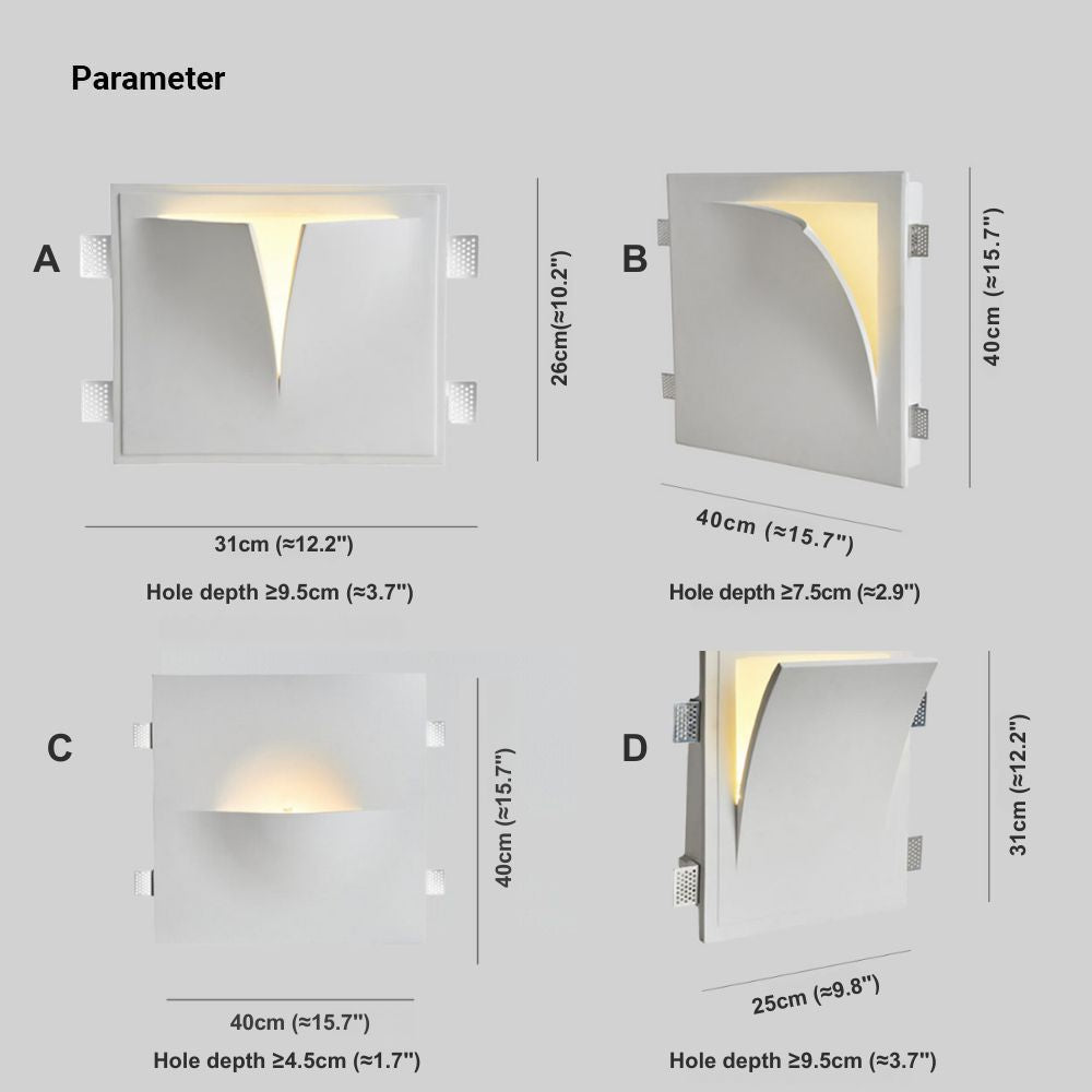 Modern Recessed LED Wall Light In White Metal Plaster Finish