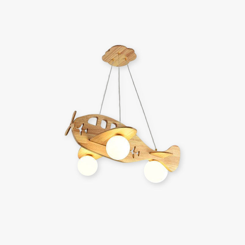 Vintage Airplane Wood Pendant Light With Natural Finish