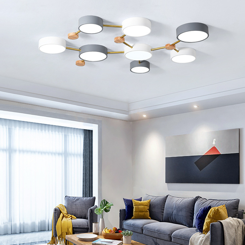 Modern LED Ceiling Light With Wood Accent For Living Room And Bedroom