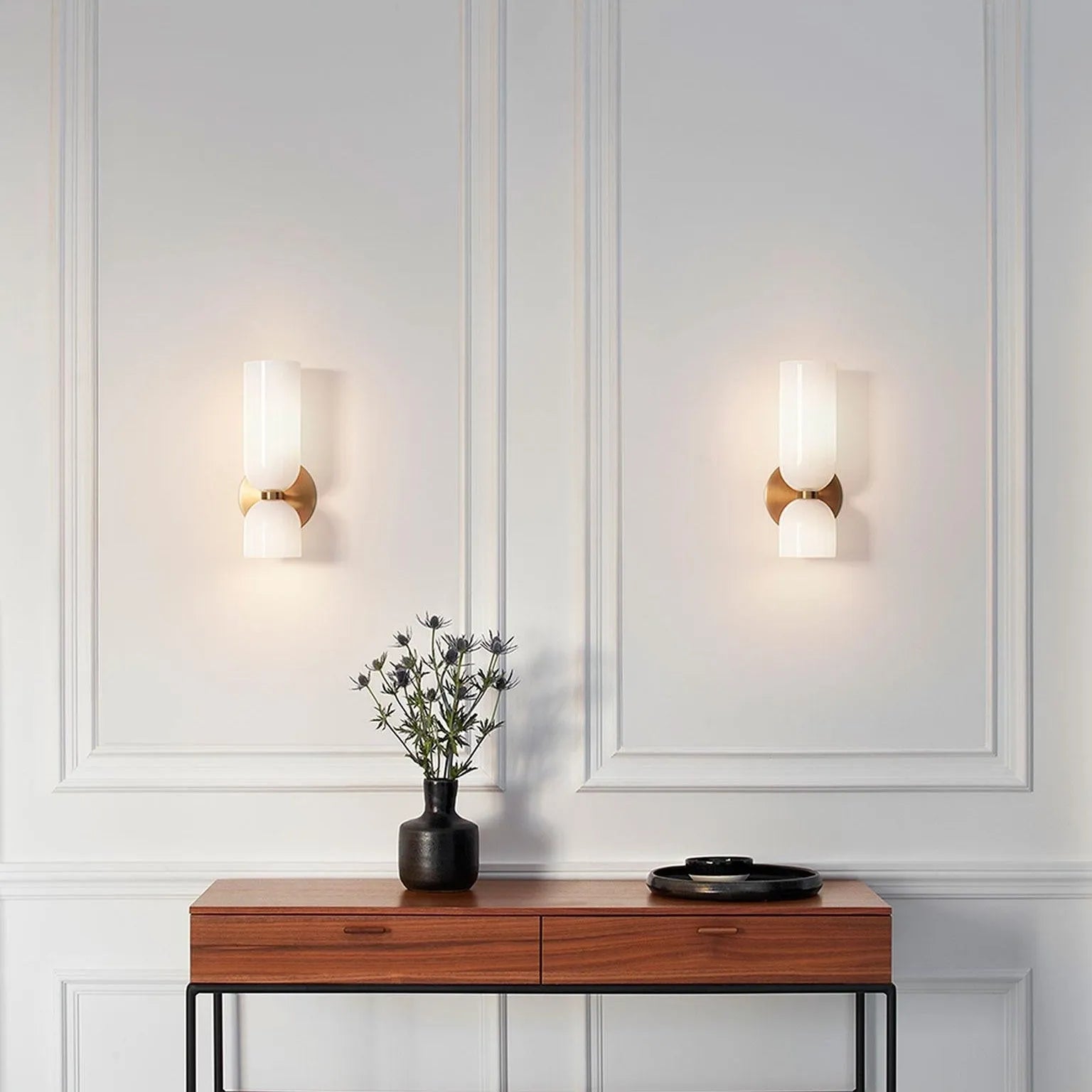 Elegant Cylindrical Glass Wall Sconce In Blue Grey Or Milky White