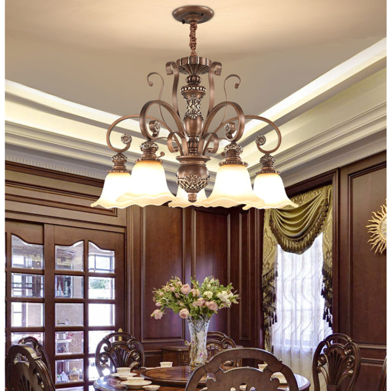 Vintage Floral Glass and Metal Pendant Light With Soft Glow