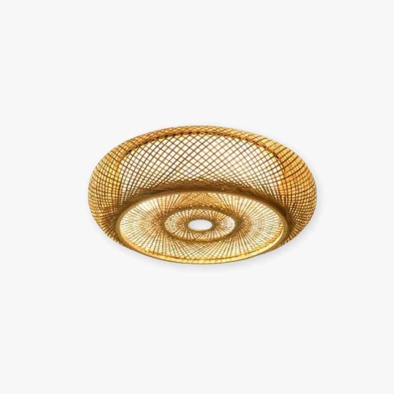 Handcrafted Rattan Weave LED Flush Mount Ceiling Light Rustic