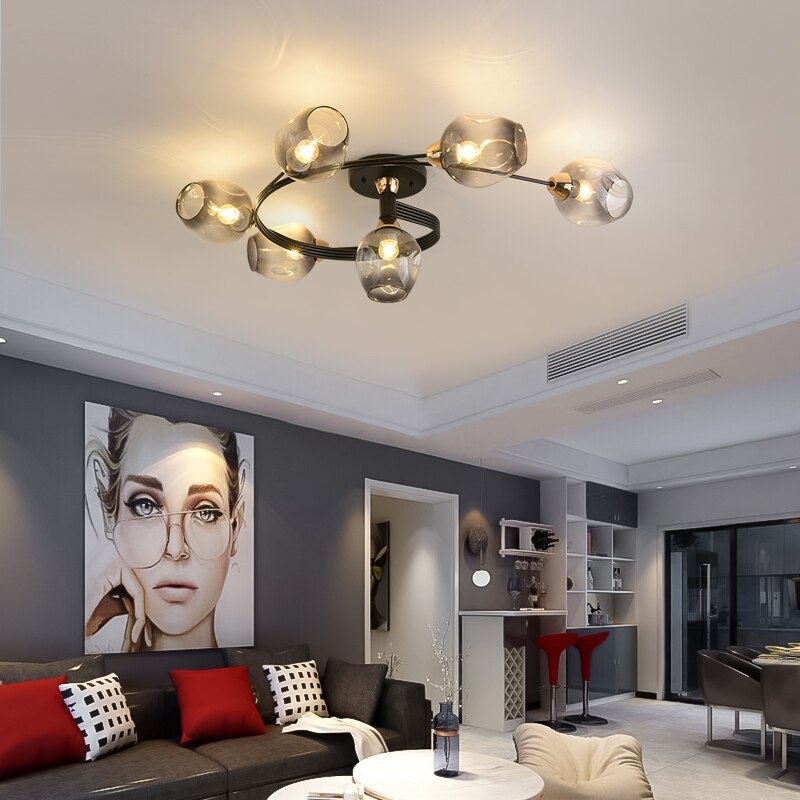 Aurora Glass Flush Mount Ceiling Light Black Gold Finish Dining Room