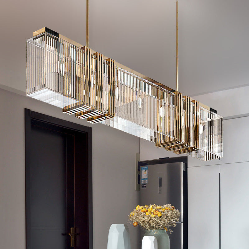 Gold Metal Geometric Pendant Chandelier Creates Sculptural Focal Point