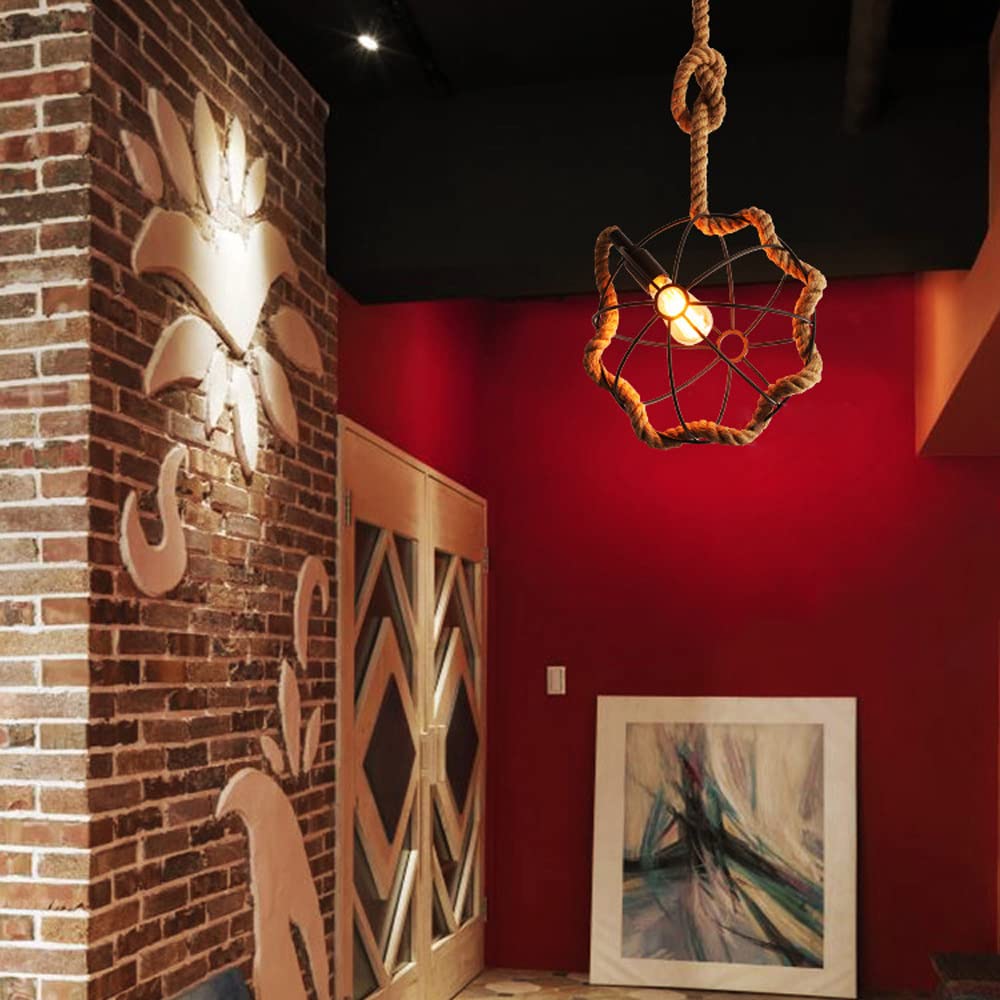 Retro LED Pendant Light With Rope Accent