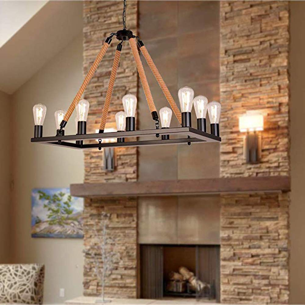 Vintage Industrial LED Pendant Light With Rope Accent