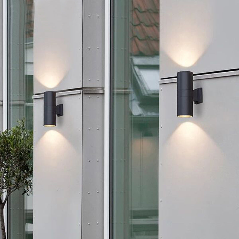 Minimalist Black Metal Outdoor Wall Light With Dual Heads