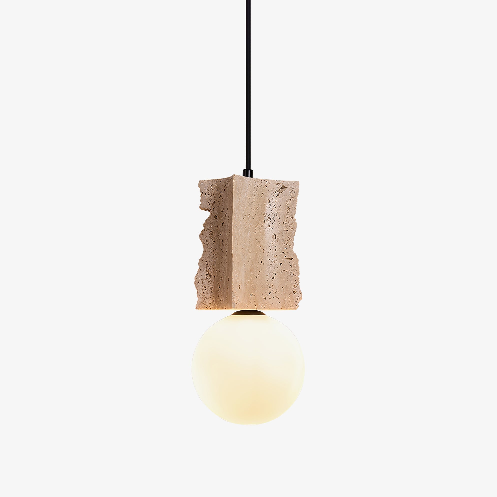 Rugged Edge Travertine Pendant Light With Ambient Opal Glow