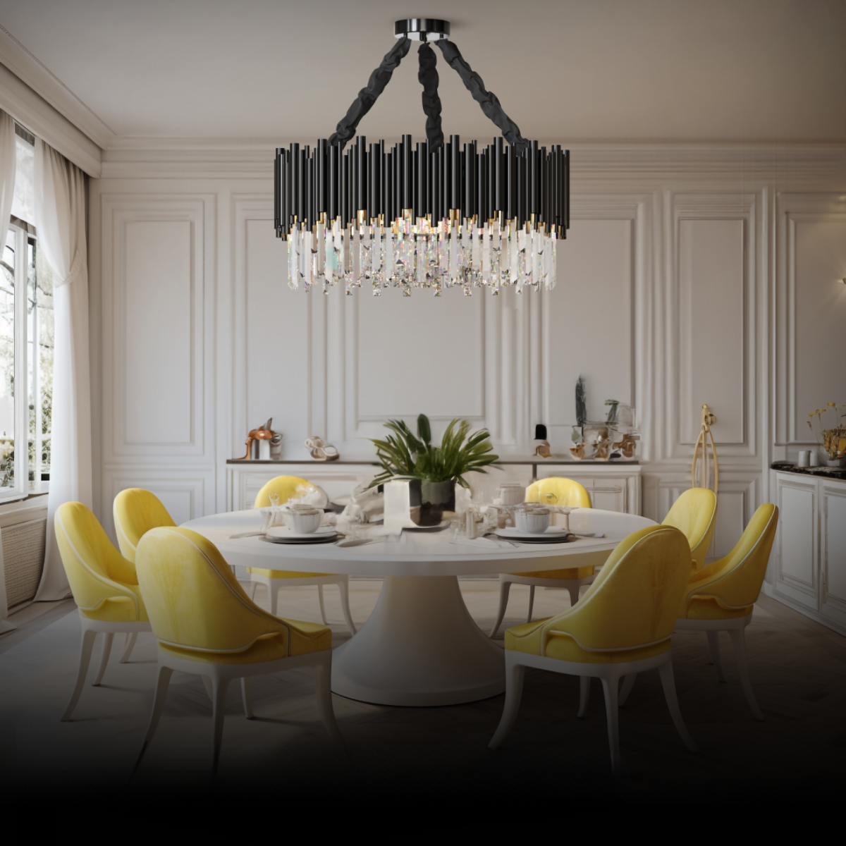 Noir Cylindrical Crystal Metal Chandelier For Living Room