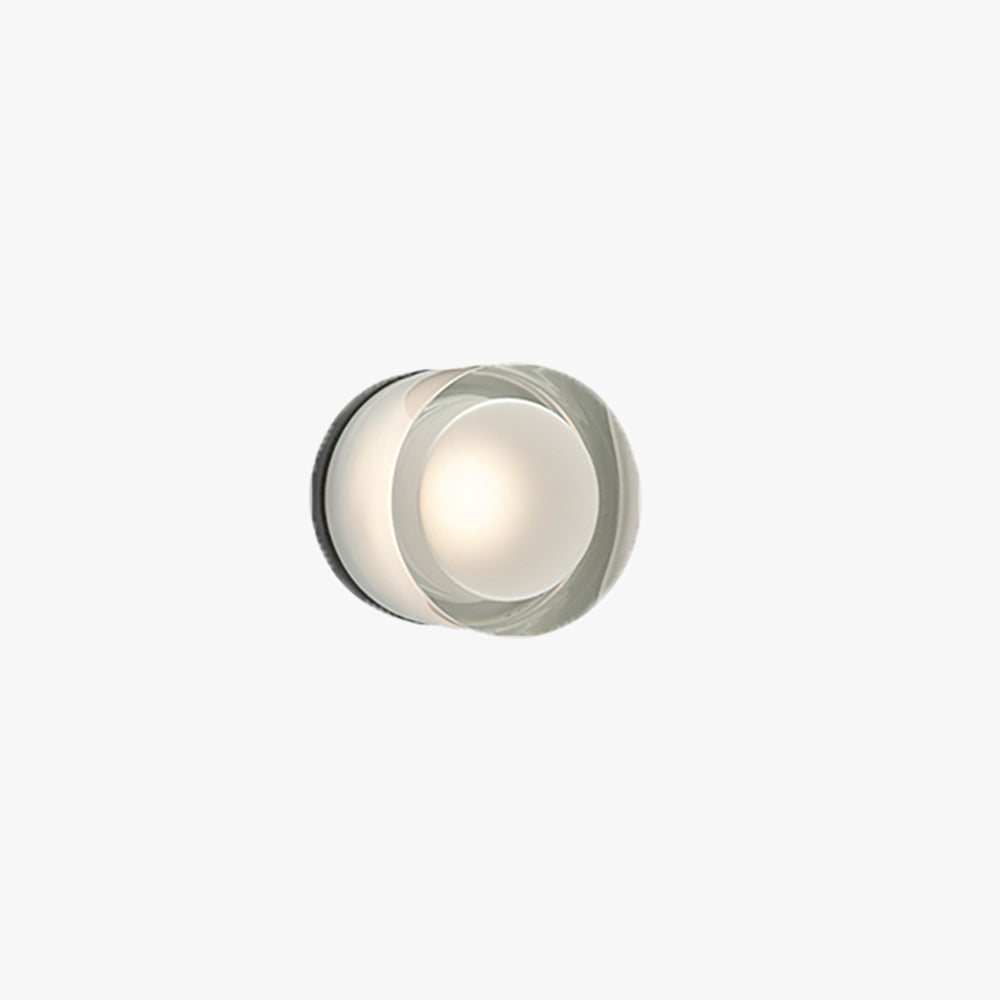 Black Metal Drum Outdoor Wall Light With Transparent Shade