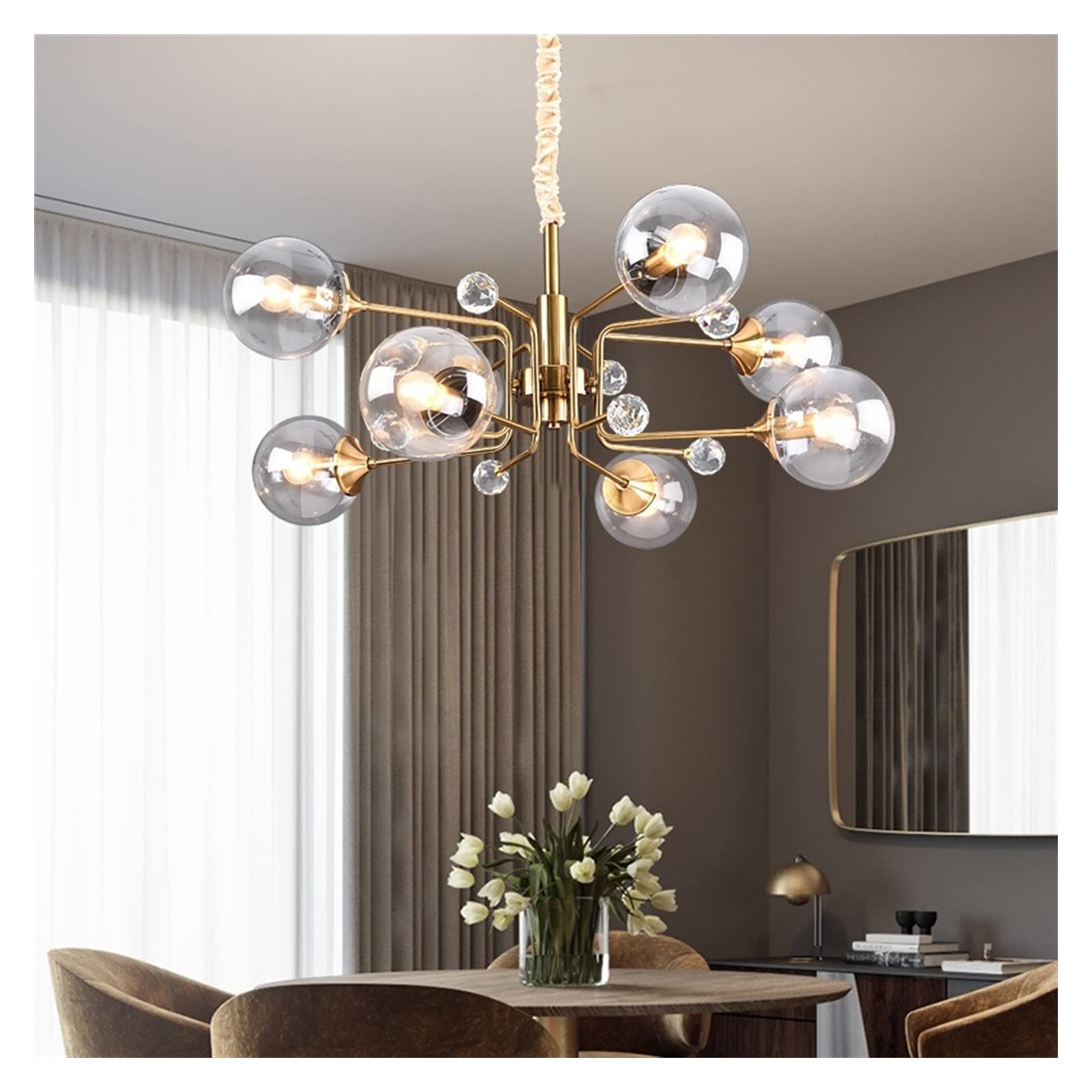 Nordic Modern Chandelier In Clear Glass And Grey Metal For Living Room