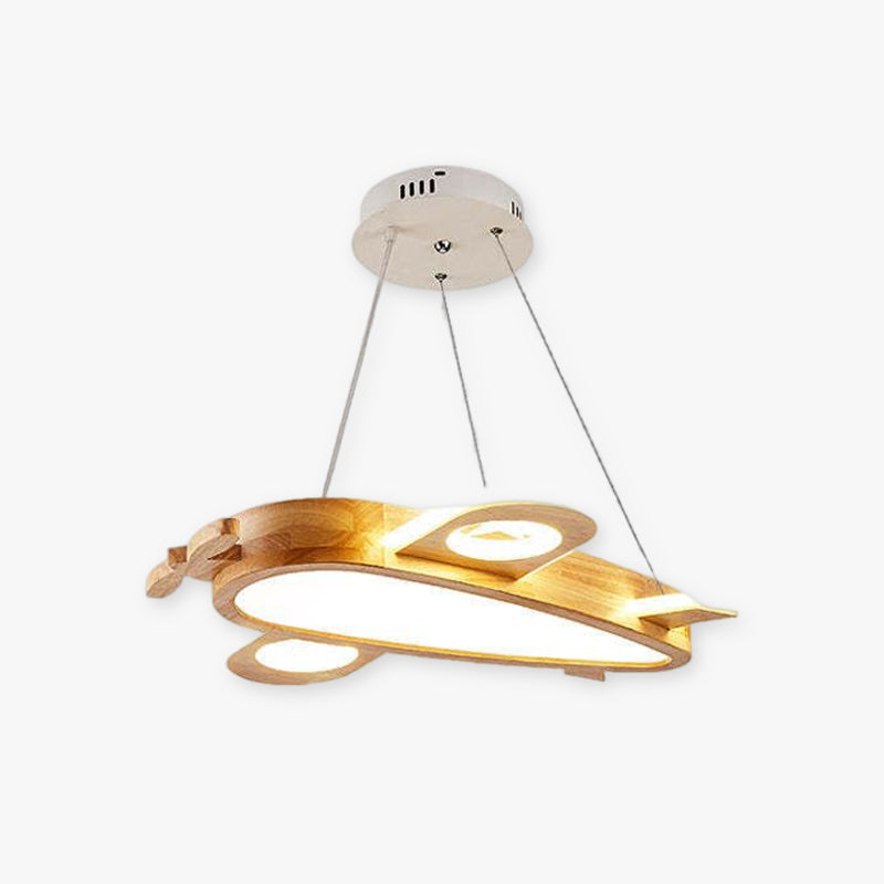 Natural Wood Airplane Pendant Light For Kids Room