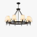 Vintage Ring Chandelier With Fabric Shade In Black Or Copper Finish
