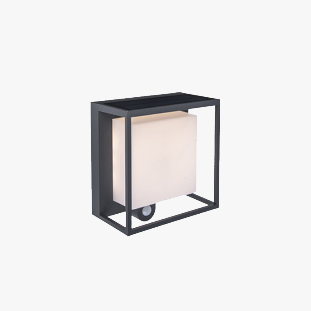 Black Rectangular Solar Powered Outdoor Wall Light With Sensor