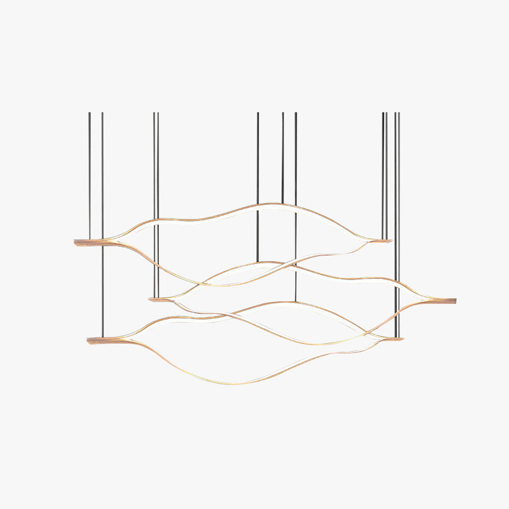 Led Linear Pendant Light With Golden Leaf Design