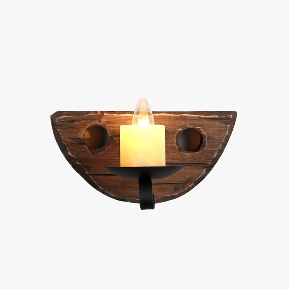 Semicircle Wood and Metal Wall Lamp Hardwired Indoor Bedroom Light