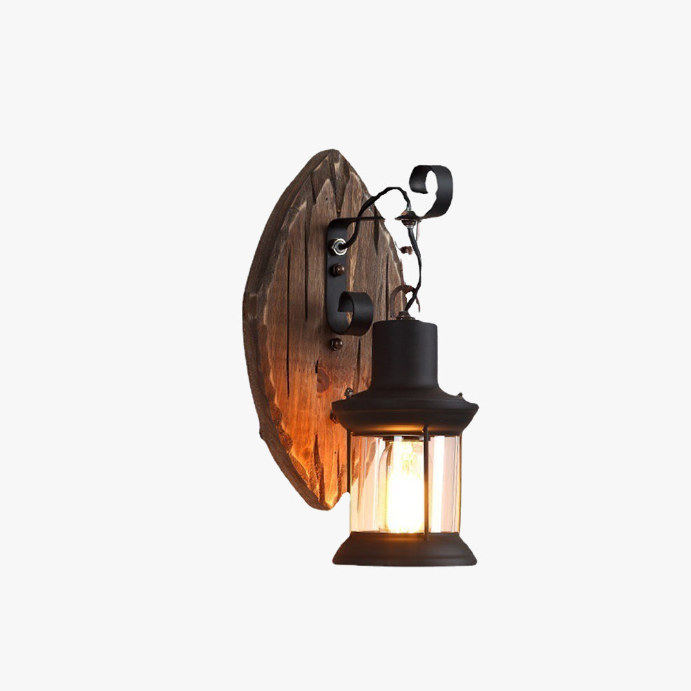 Leaf Shaped Wall Lamp Vintage Wood And Metal Dimmable For Bedroom