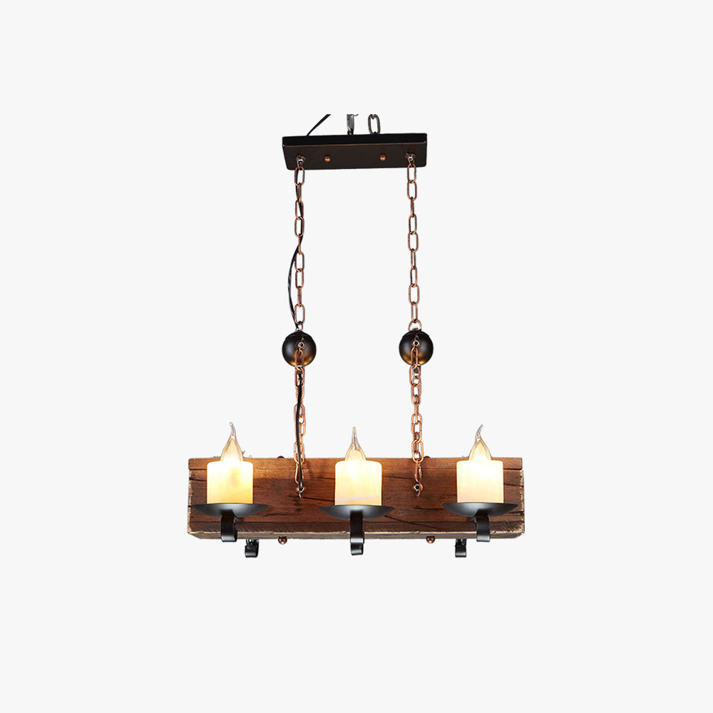Walnut Finish Retro Rectangular Pendant Light