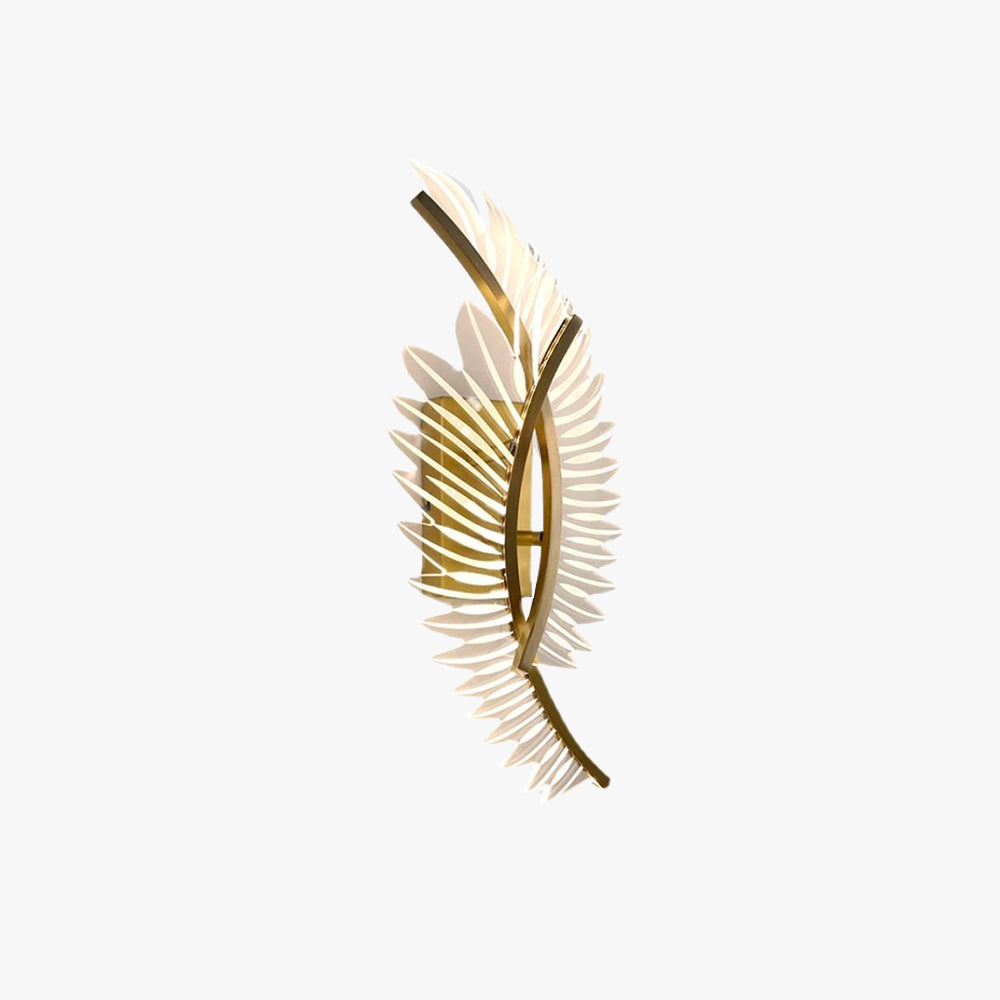 Modern Gold Feather Wall Light With Dimmable Warm Glow
