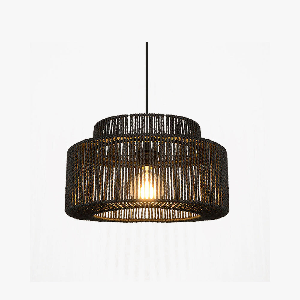 Rustic Drum Pendant Light With Handwoven Twine Shade