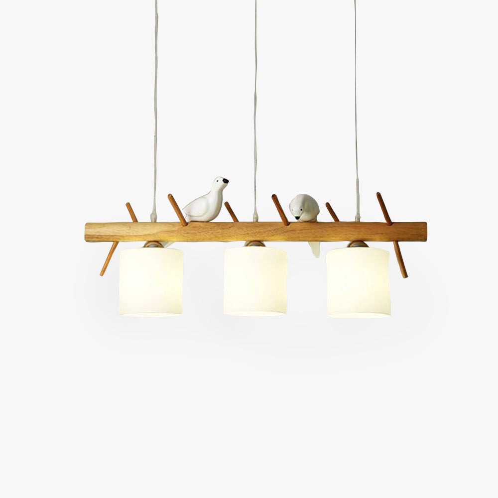 Wooden Bird Pendant Light With Dual Heads And Soft Glow