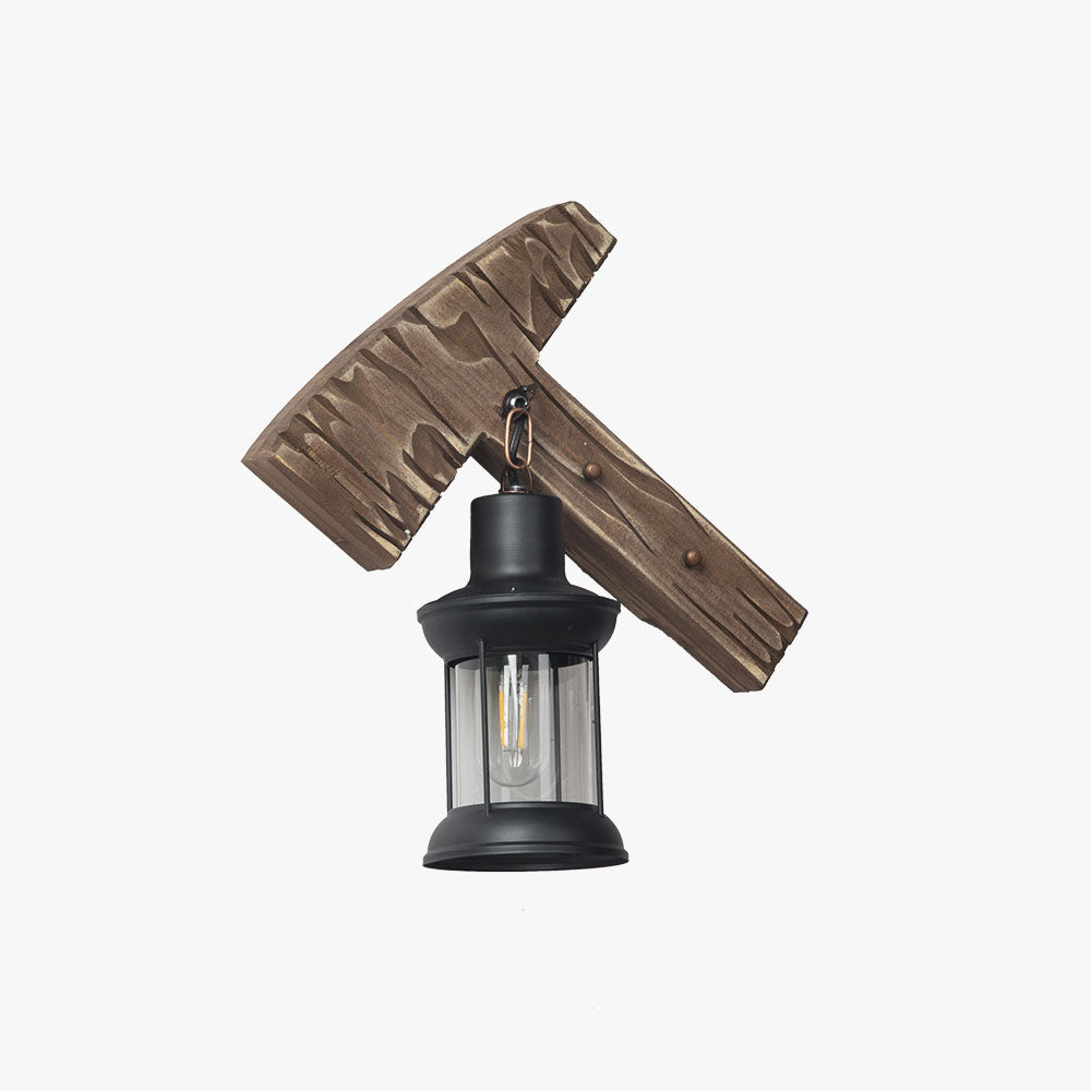 Vintage Hammer Shape Wood And Metal Wall Lamp For Bedroom