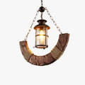 Rustic Arc Pendant Light With Wood And Glass