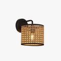 Rustic Cylindrical Wall Lamp With Rattan Shade And Metal Frame