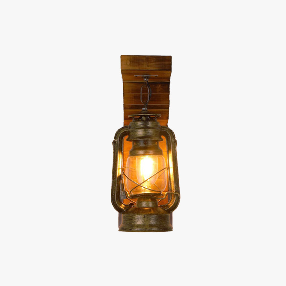 Wooden Lantern Wall Lamp Rustic Vintage Style Indoor Light