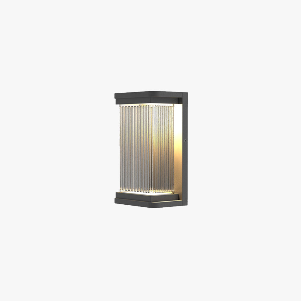 Rectangular Glass Outdoor Wall Light Matte Black With Warm Glow
