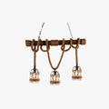 Rustic Wooden Rope Pendant Light With Three Heads
