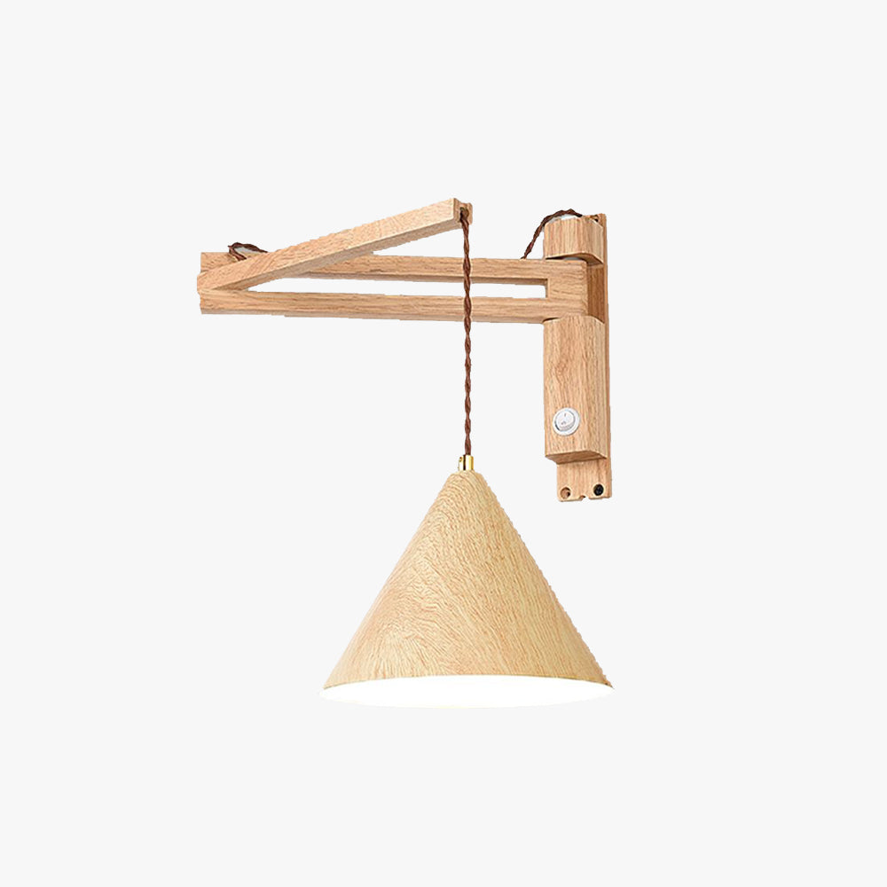 Walnut Wood Adjustable Wall Lamp With Antique Metal Finish