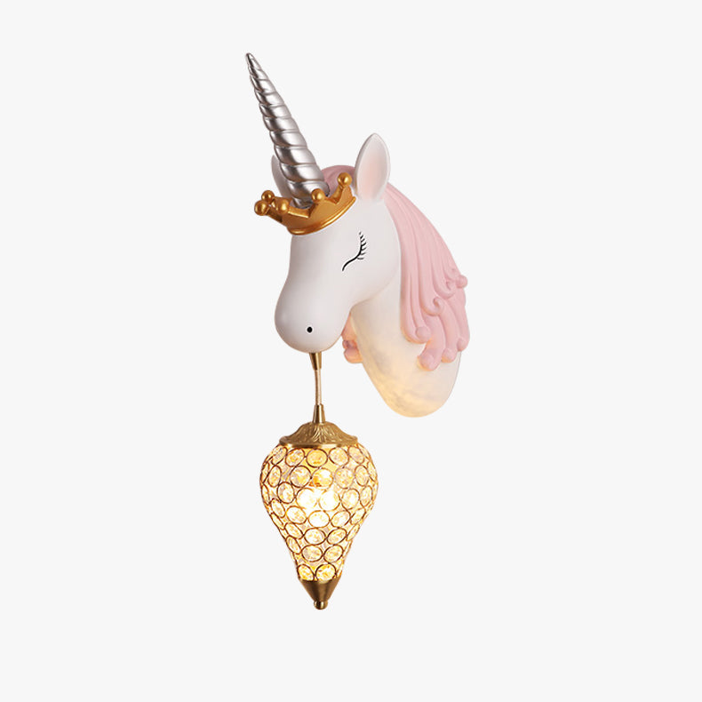 Unicorn Strawberry Resin Wall Light With Crystal Lampshade For Kids