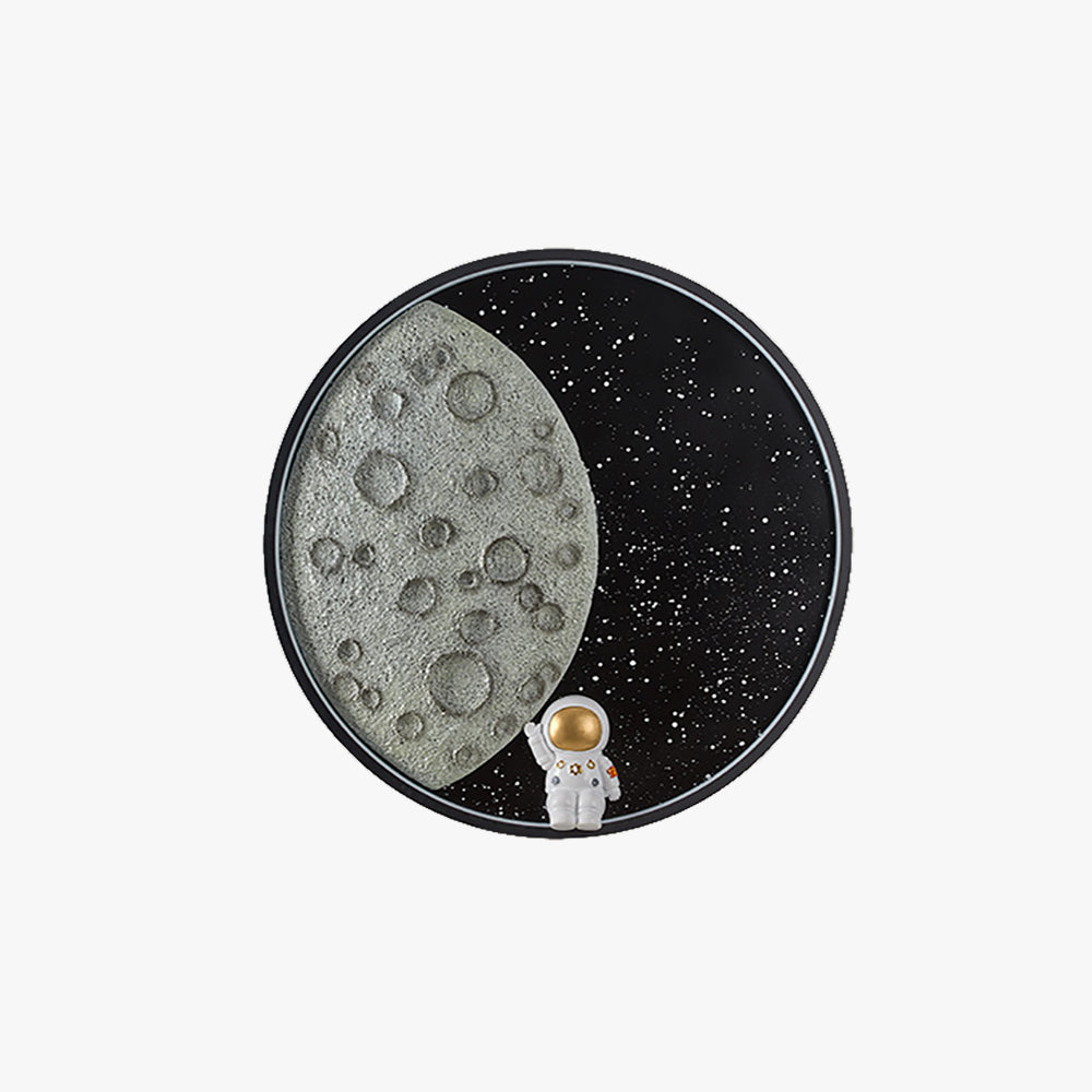 Astronaut Moon Round Wall Lamp In Black Metal Finish