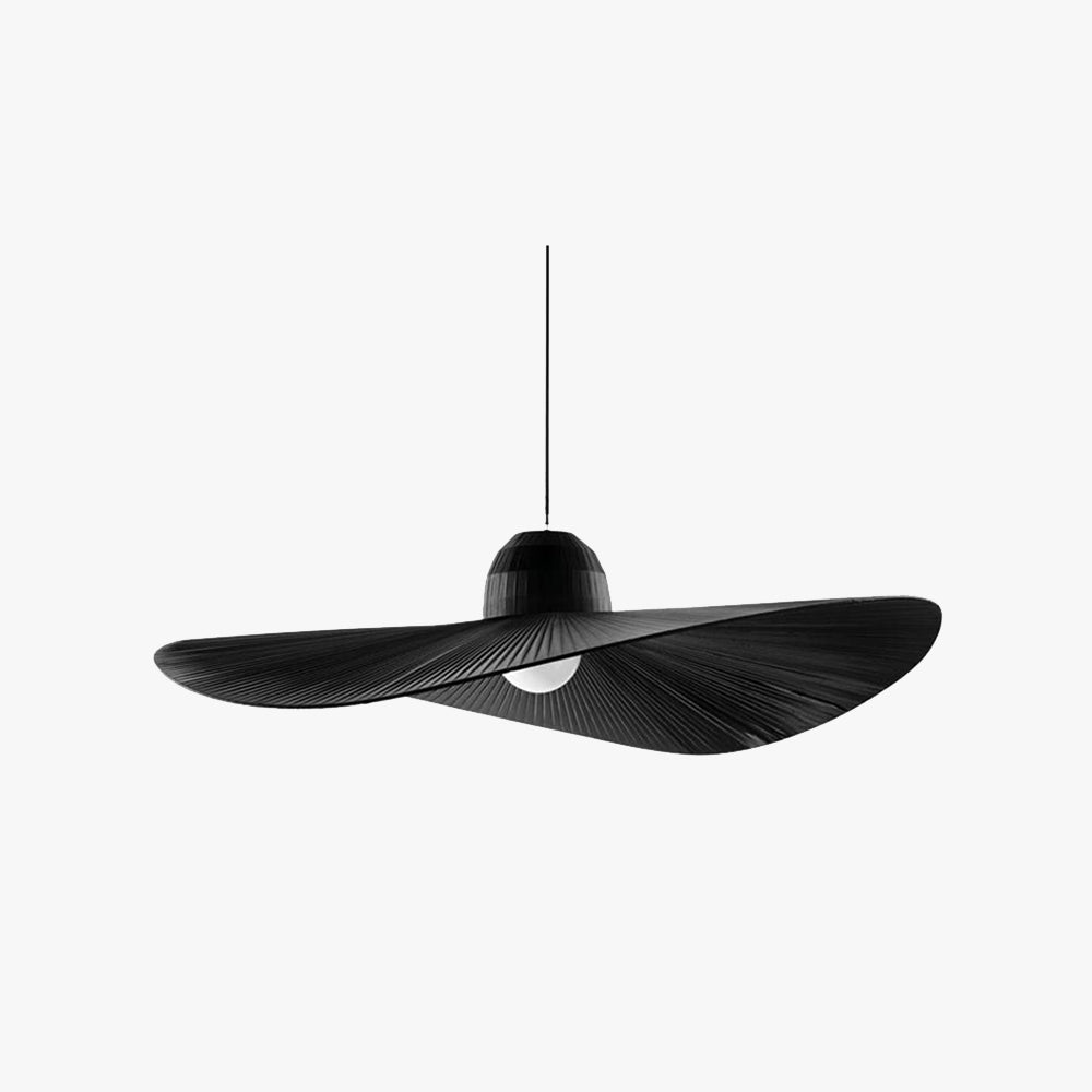 Lustre Pendentif Tissé Métal Et Tissu, Chapeau Élégant Noir Et Blanc