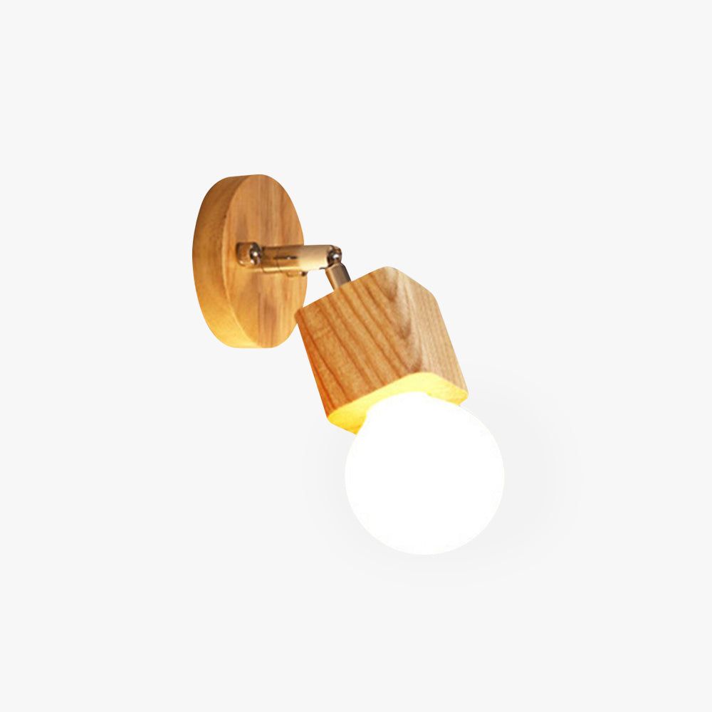 Modern Square Globe Wall Light In Metal And Wood Vanity Lamp
