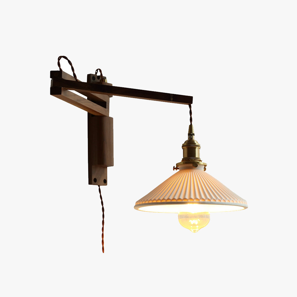 Vintage Dome Ceramic And Walnut Wall Lamp