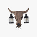 Vintage Bull Wall Lamp With Twin Heads In Wood And Metal
