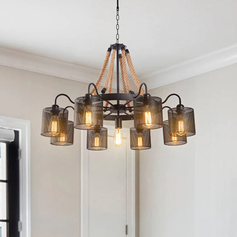 Rustic Rope Pendant Light With Vintage Lighting