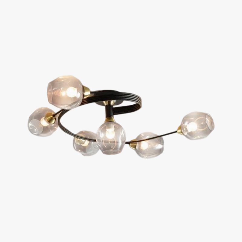 Aurora Glass Flush Mount Ceiling Light Black Gold Finish Dining Room