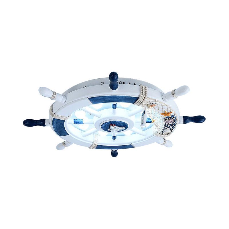 Nautical Blue And White Metal Flush Mount Ceiling Light For Kids
