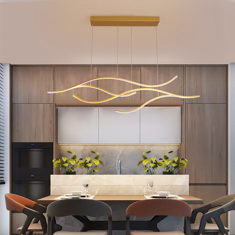 Multi-Curved Pendant Light In Black Gold Dimmable