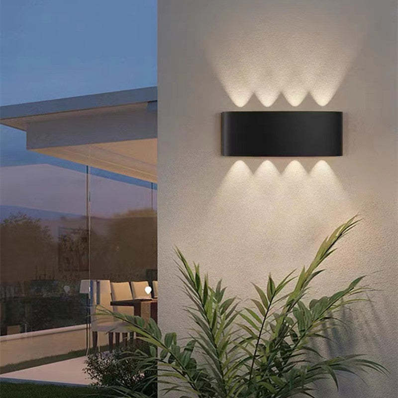 Rectangular Outdoor Wall Light Metal Black And White Waterwave Finish