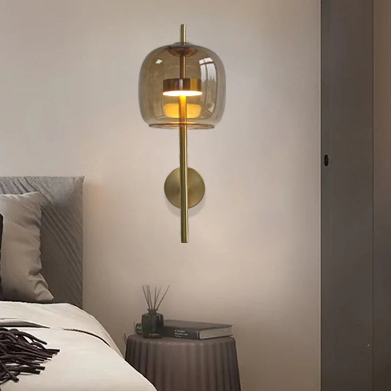 Indoor Glass And Metal Wall Lamp For Bedroom And Hallway