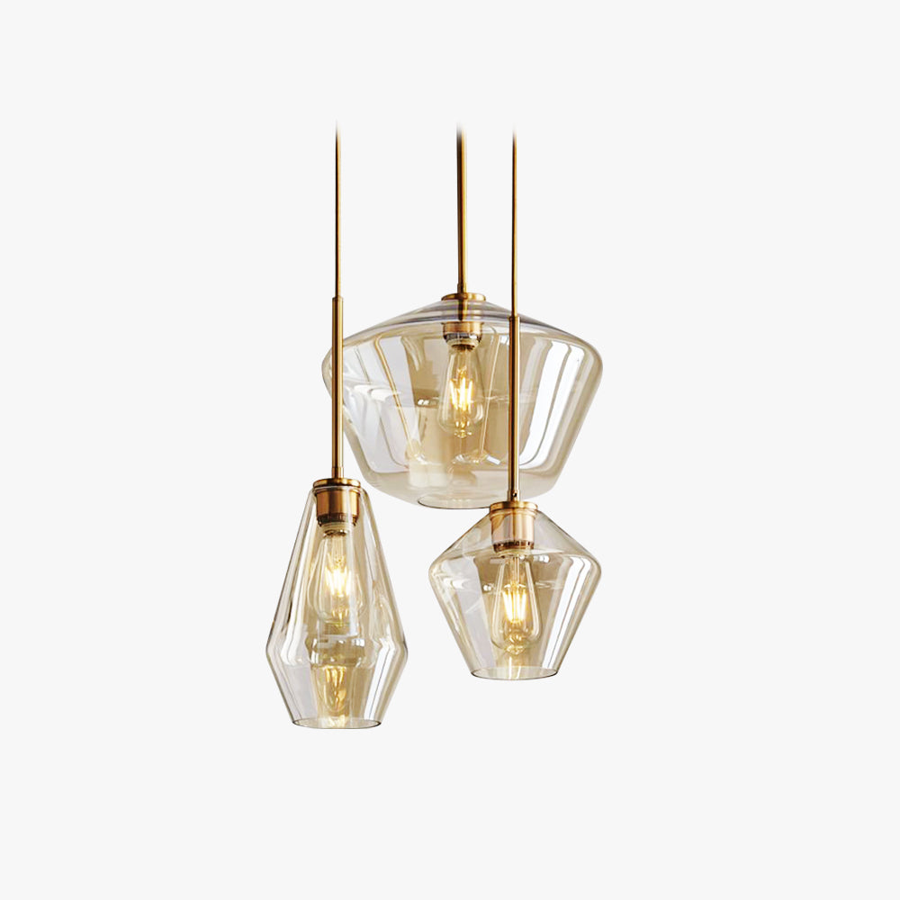 Diamond Glass Pendant Light With Clear Or Amber Soft Glow