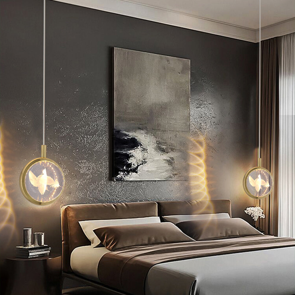 Gold Spherical Metal Pendant Light With Warm Glow