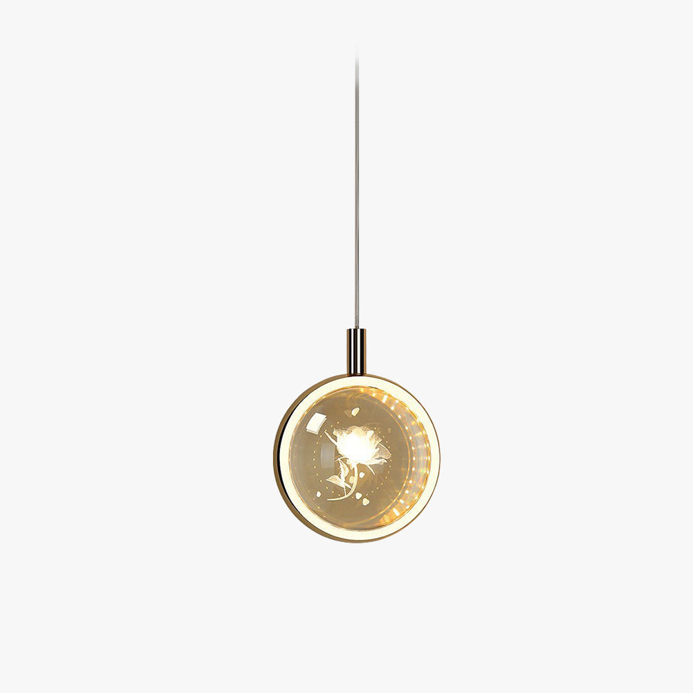 Gold Spherical Metal Pendant Light With Warm Glow