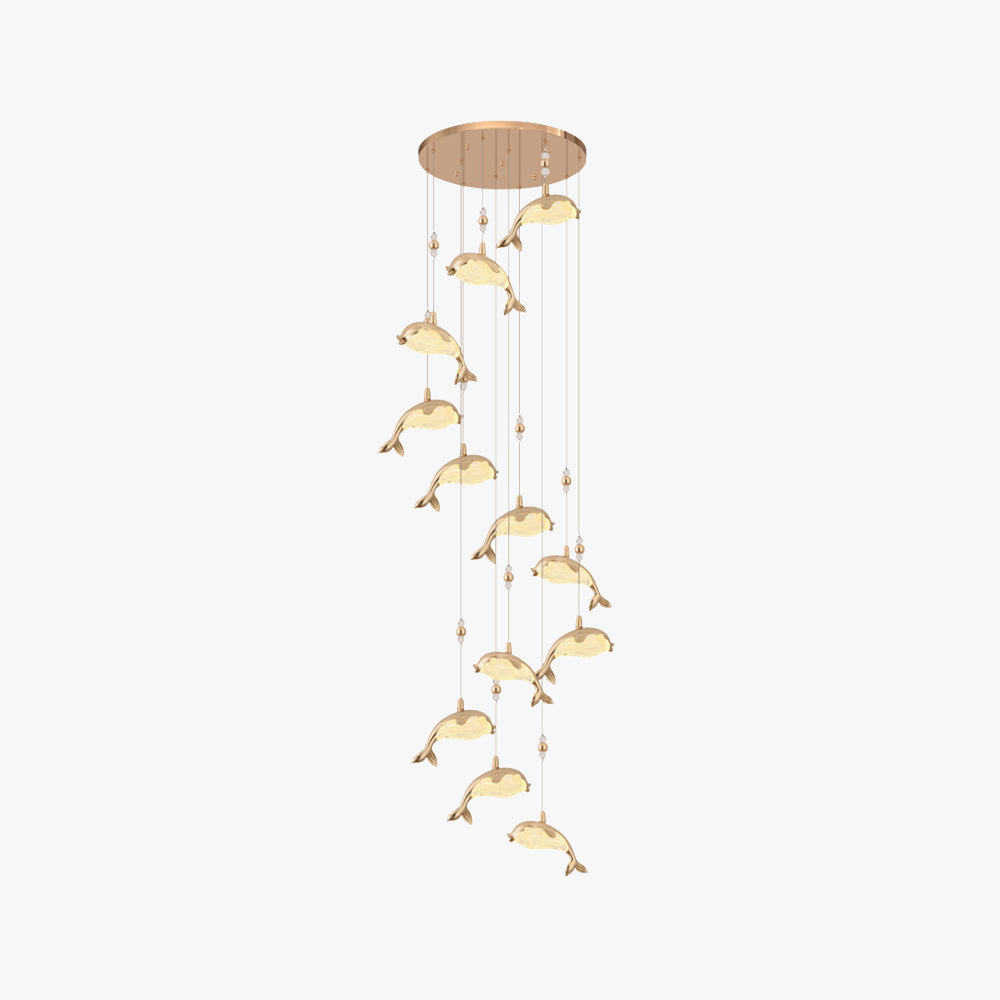 Gold Dolphin Pendant Light With Durable Clear Acrylic Metal