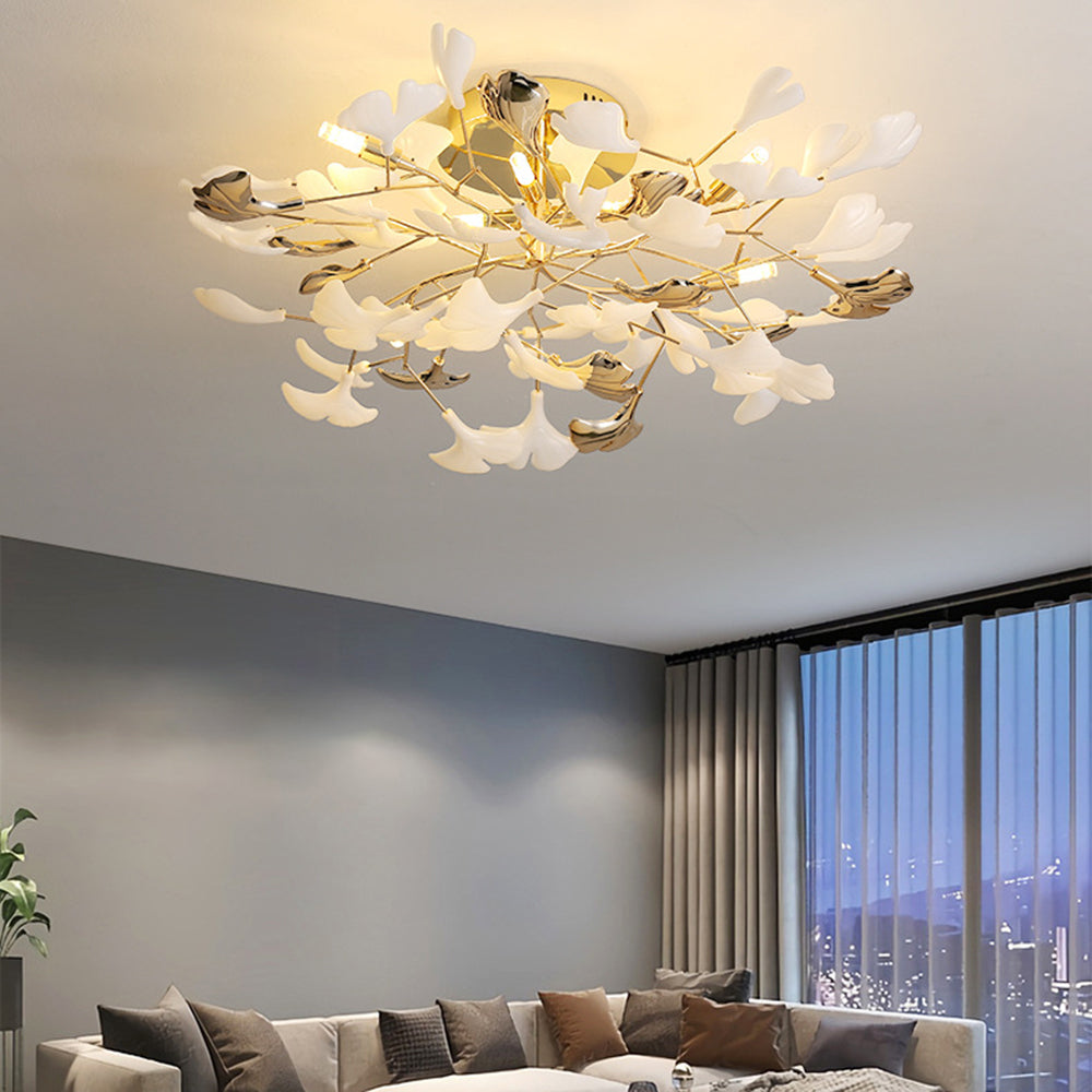 Gold Leaf Ceramic And Metal Flush Mount Ceiling Light
