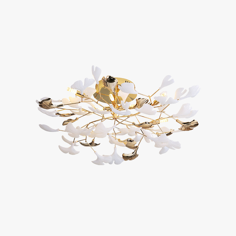 Gold Leaf Ceramic And Metal Flush Mount Ceiling Light